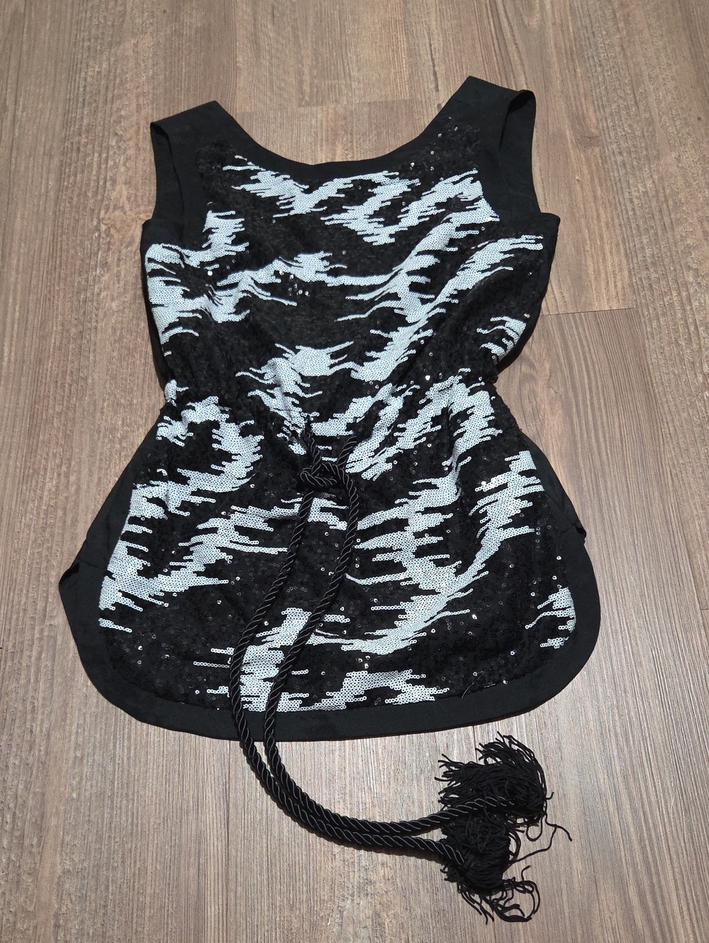 Black & White Sequin Drawstring Tank Top